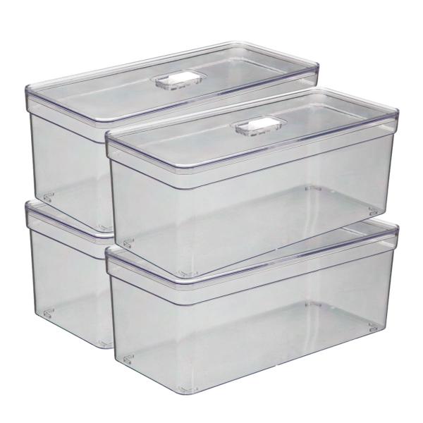 Imagem de Kit 4 Organizadores Com Tampa e Cesta Retangular Transparente