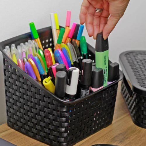 Kit 4 Organizadores Multiuso Rattan Com 6 Divisórias Preto - Nitron Imagem de Kit 4 Organizadores Multiuso Rattan Com 6 Divisórias Preto