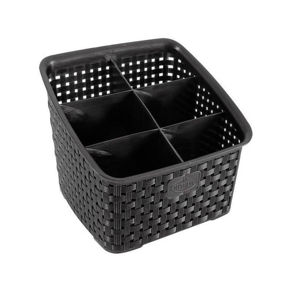 Kit 4 Organizadores Multiuso Rattan Com 6 Divisórias Preto - Nitron Imagem de Kit 4 Organizadores Multiuso Rattan Com 6 Divisórias Preto