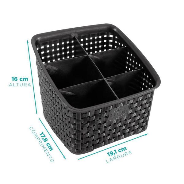 Kit 4 Organizadores Multiuso Rattan Com 6 Divisórias Preto - Nitron Imagem de Kit 4 Organizadores Multiuso Rattan Com 6 Divisórias Preto