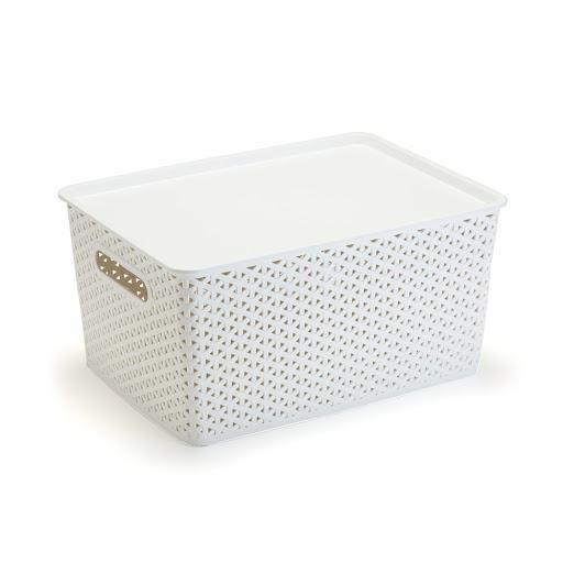 Imagem de Kit 4 Organizadores Rattan Grande Branco Com Tampa 36Cm