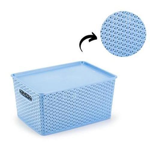 Imagem de Kit 4 Organizadores Rattan Grande Cesto Azul Com Tampa 36Cm