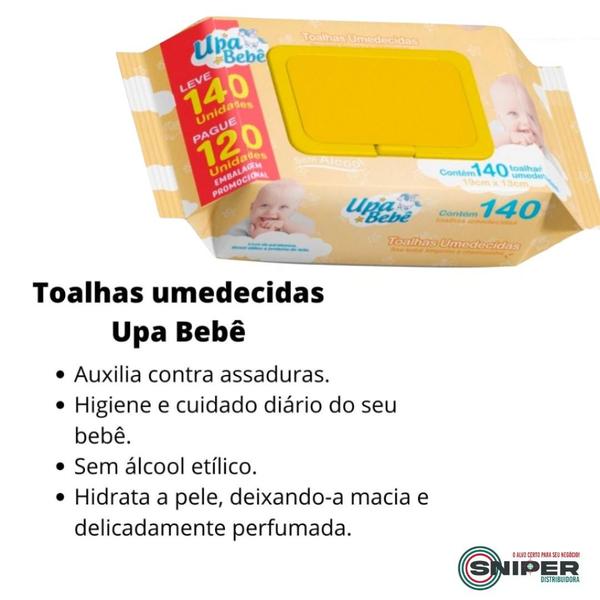 Imagem de Kit 4 Pacotes Toalhas Umedecidas Upa Bebê 560 Unidades Flip Top Aloe Vera Sem Álcool