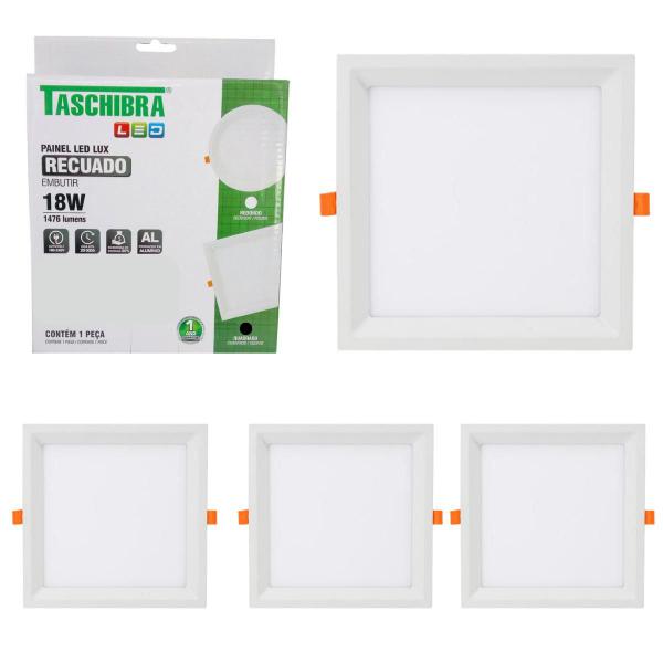 Imagem de Kit 4 Painel Led 18w Plafon Recuado Embutir Sala Quarto Cozinha Teto Quadrado Taschibra