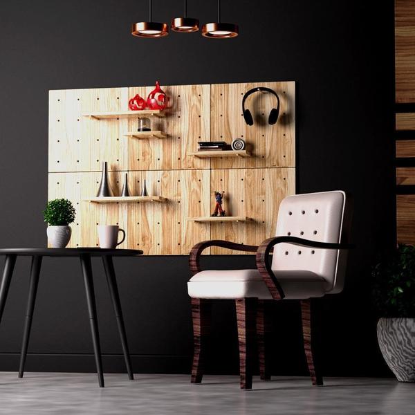 Imagem de Kit 4 Painel Pegboard Prateleira Organizador Madeira Pinus