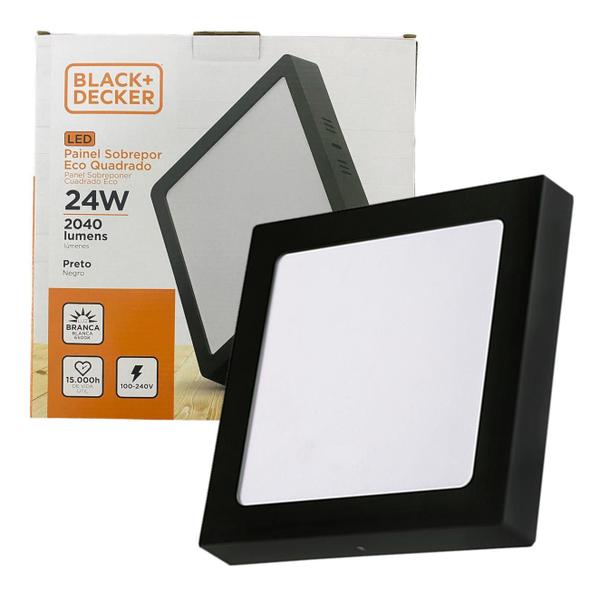 Imagem de Kit 4 Painel Plafon Quadrado Sobrepor 24w Preto Branco Frio 6500k