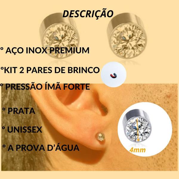 Imagem de Kit 4 Par Brinco Pressão Ímã Magnético Luz 4mm Pequeno Aço