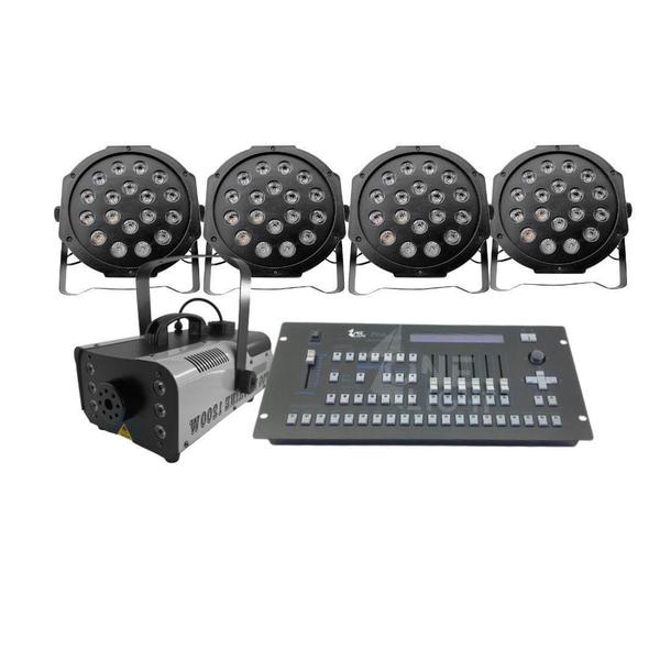 Imagem de Kit 4 Par Led 18 Leds + Máquina De Fumaça 1200W + Mesa Pilot