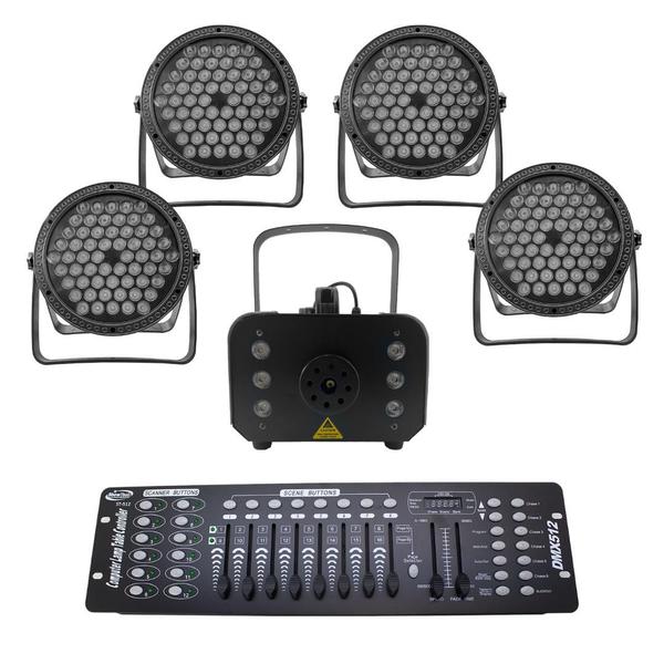 Imagem de Kit 4 par led 3 em 1 + máq. de fumaça 1200w + mesa dmx 512