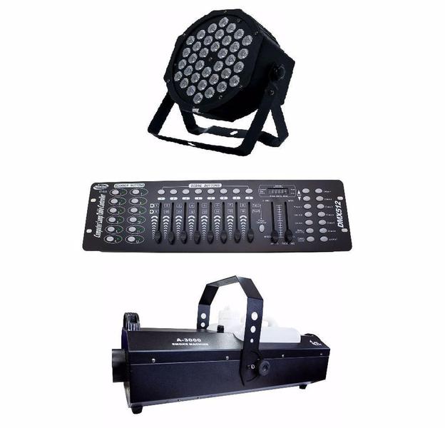 Imagem de Kit 4 Par Led 36W De 1W Dmx 512 Maquina De Fumaça 3000W