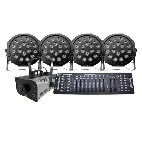 Imagem de Kit 4 Par Led + Máquina De Fumaça 1200W + Mesa Dmx 512