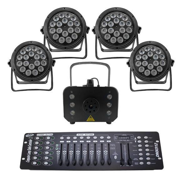 Imagem de Kit 4 par led slim + máquina de fumaça 1200w + mesa dmx 512