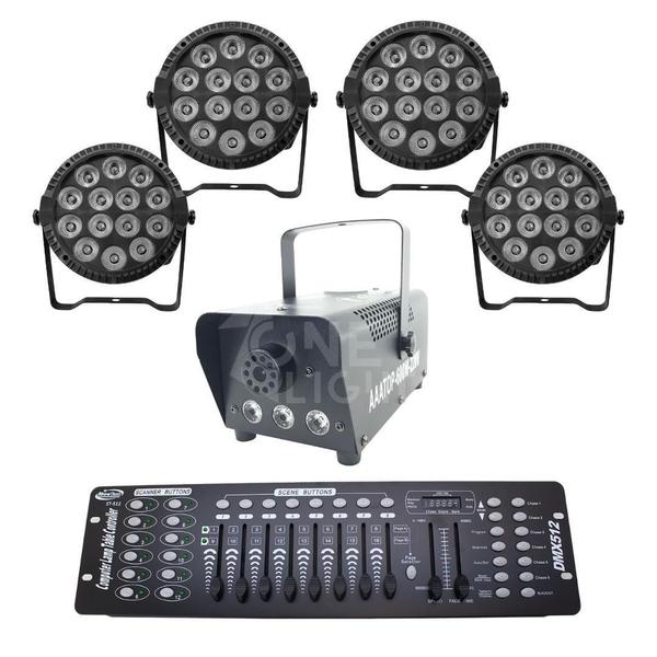 Imagem de Kit 4 Par Led Slim + Máquina De Fumaça 600W + Mesa Dmx 512