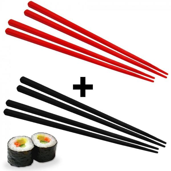 Imagem de Kit 4 Pares de Hashi em Poliestireno com 2 Pares Preto + 2 Pares Vermelho  Nihon Shikko 