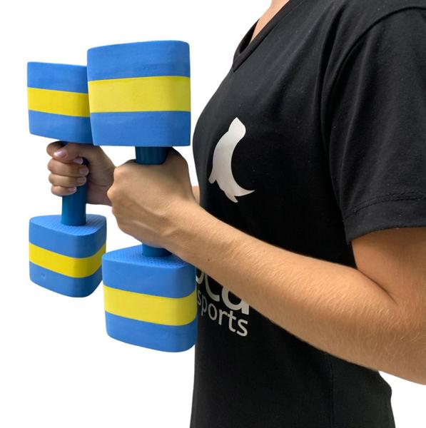 Imagem de Kit 4 Pares Halteres Aquáticos em EVA P 1-2kg e M 2-3kg Azul/Amarelo Dafoca Sports