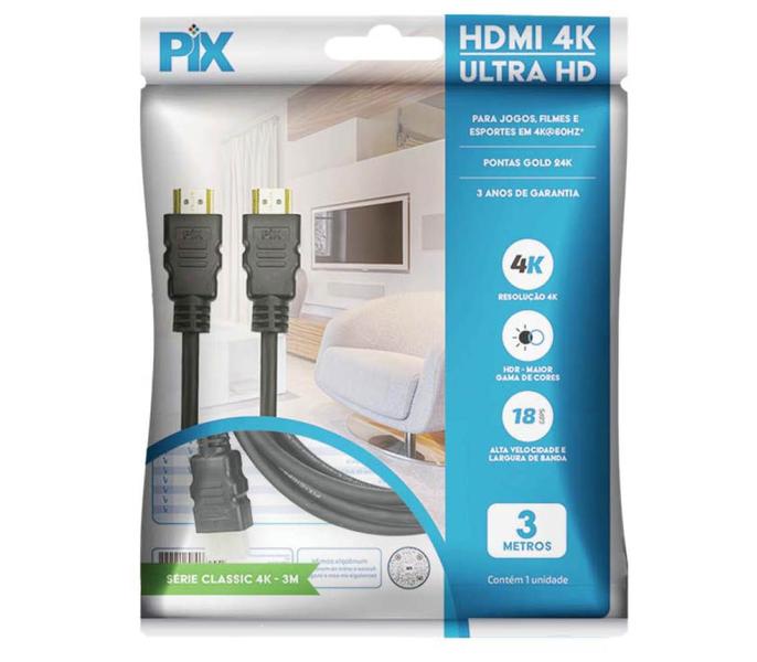 Imagem de Kit 4 pçs - cabo hdmi 3 metros - 2.0mhz 4k 19 pinos - pix