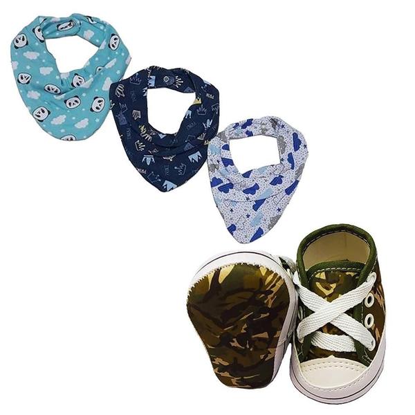 Imagem de Kit 4 Peças Acessórios Bebê Recém Nascido Bandana Sapatinho