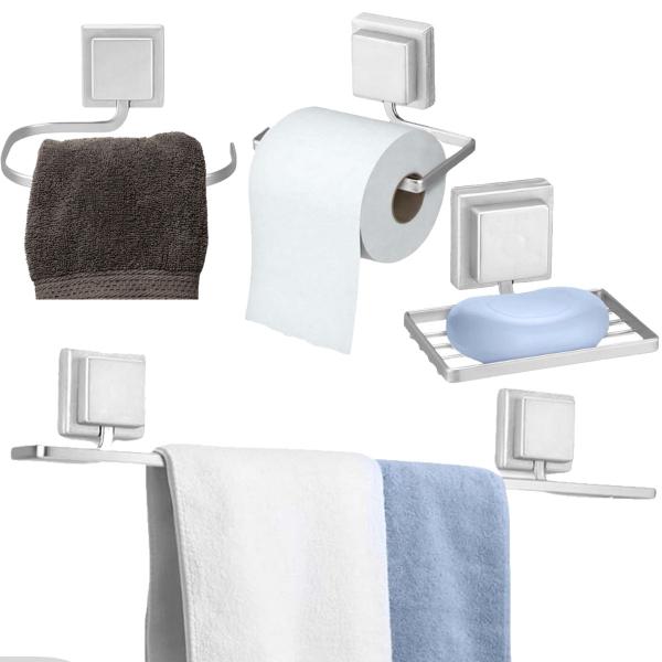 Imagem de Kit 4 Peças Acessórios Para Banheiro Lavabo Luxo Cromo Fosco Sem Furo Arthi