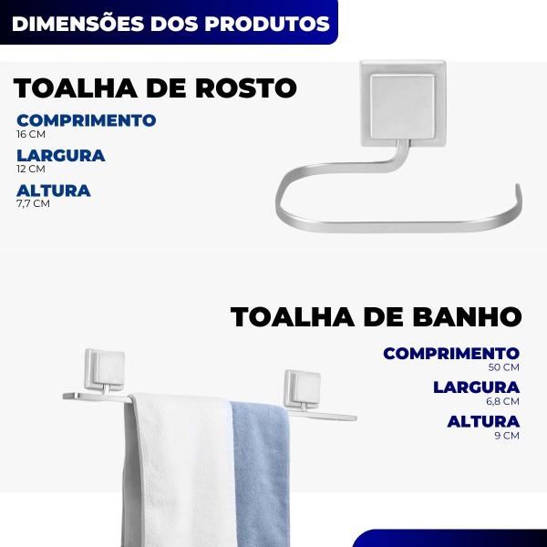 Imagem de Kit 4 Peças Acessórios Para Banheiro Lavabo Luxo Cromo Fosco Sem Furo Arthi