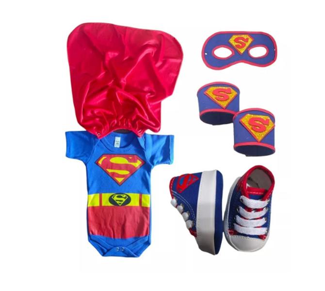 Imagem de Kit 4 Peças Body C/ Capa Tênis Máscara Braceletes Super Man