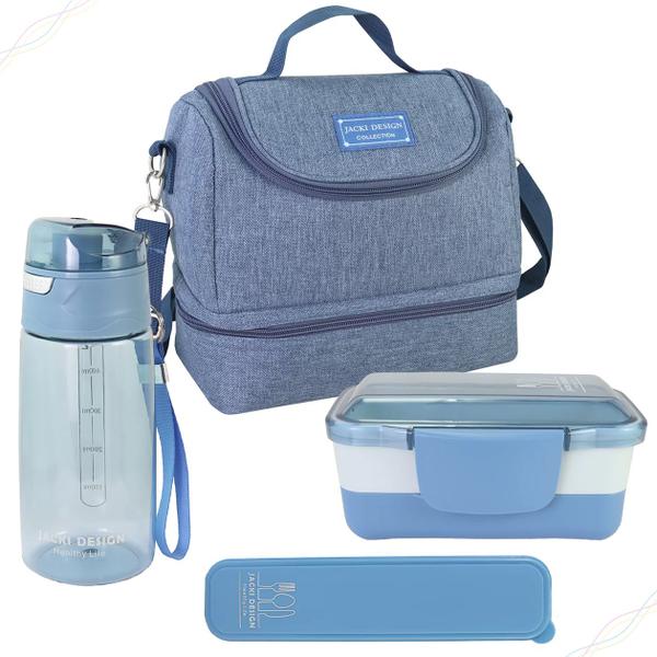 Imagem de Kit 4 Peças Bolsa Térmica + Marmita + Copo Squeeza + Porta Talher Academia Fitness Jacki Design