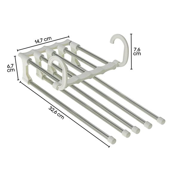 Imagem de Kit 4 Peças Cabide com 5 Divisórias para Calças Retrátil Economiza Espaço