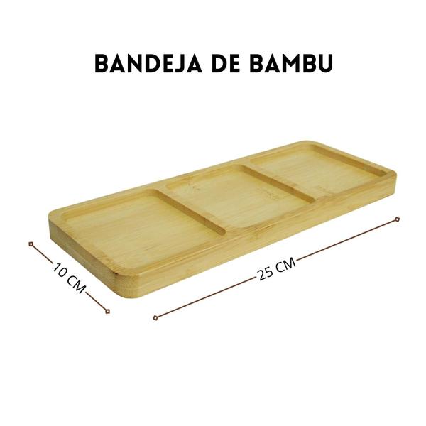 Imagem de Kit 4 Peças Galheteiro de Vidro e Bambu Porta Azeite Vinagre Sal com Bandeja