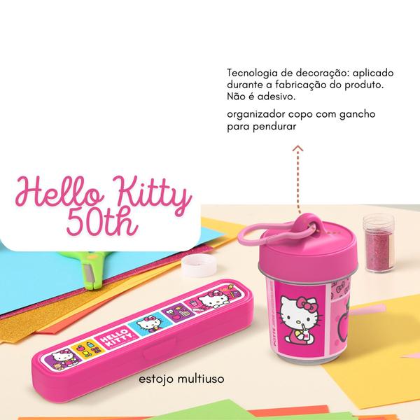 Imagem de Kit 4 Peças Pote Lancheira Organizador Multiuso Hello Kitty 50 Anos Personagem