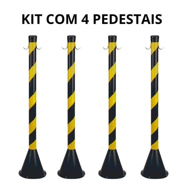 Imagem de Kit 4 Pedestal 90Cm Zebrado Para Sinalização Preto/Amarelo