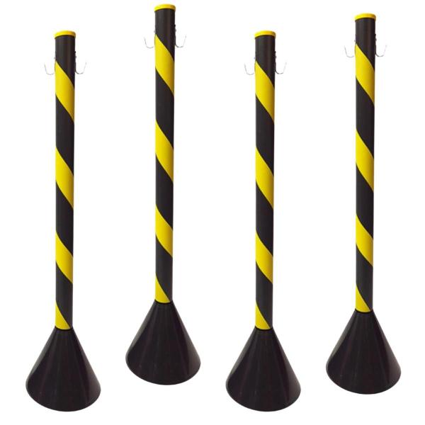 Imagem de  Kit 4 Pedestal PVC Zebrado Preto/amarelo 90cm p/corrente