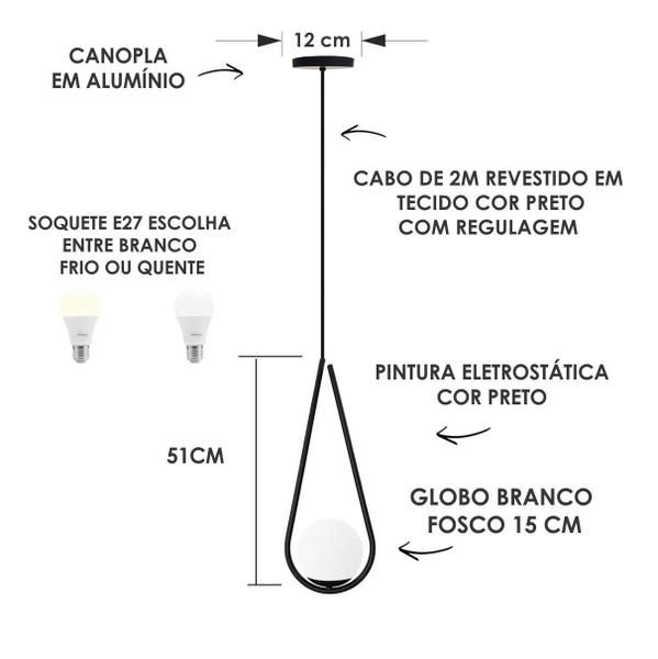 Imagem de Kit 4 Pendente Gota Globo Vidro 15 Jabuticaba Preto Fosco Bq