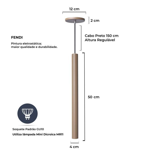 Imagem de Kit 4 Pendente Luminária Tubo Fendi 50 Cm + Lâmpada LED Branco Frio