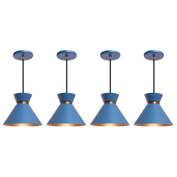 Imagem de Kit 4 Pendente Lustre Luminária Berlin 15cm Azul