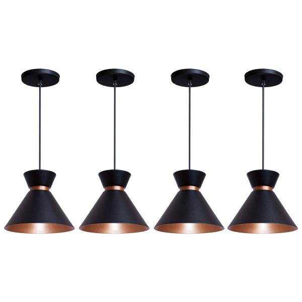 Imagem de Kit 4 Pendente Lustre Luminária Berlin 15cm Preto