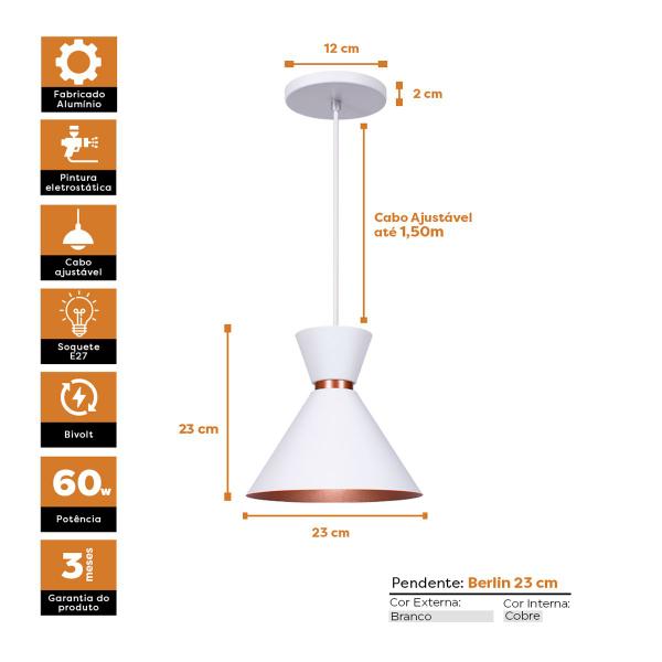 Imagem de Kit 4 Pendente Lustre Luminária Berlin 23cm Branco