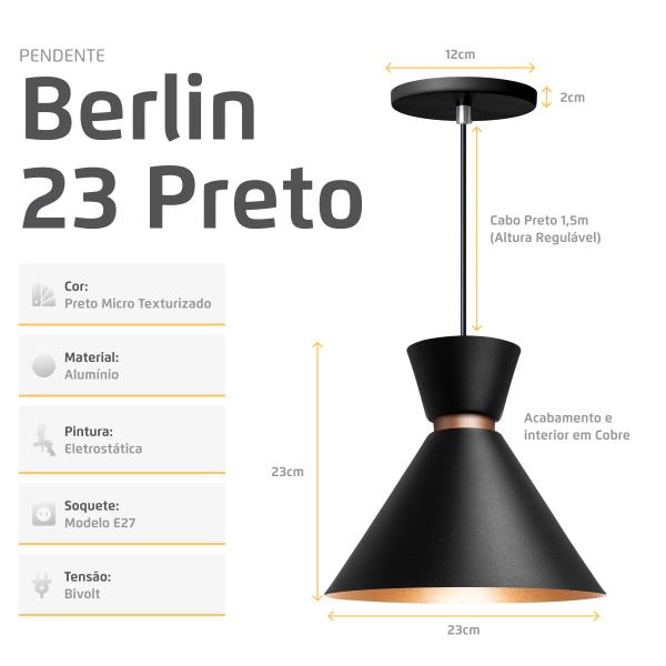 Imagem de Kit 4 Pendente Lustre Luminária Berlin 23cm Preto