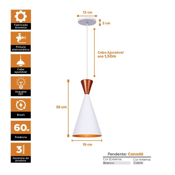 Imagem de Kit 4 Pendente Lustre Luminária Canadá Branco