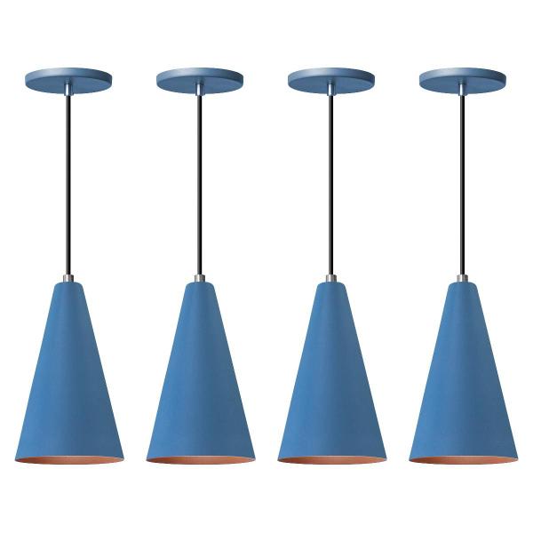 Imagem de Kit 4 Pendente Lustre Luminária Cone Azul