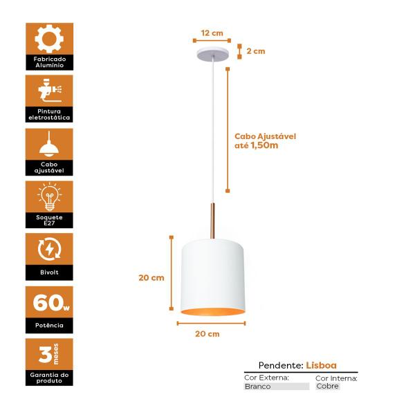 Imagem de Kit 4 Pendente Lustre Luminária Lisboa Branco