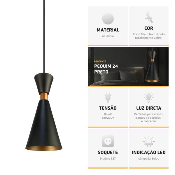 Imagem de Kit 4 Pendente Lustre Luminária Mini Pequim Preto 24cm