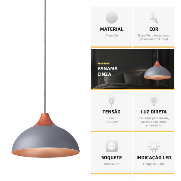 Imagem de Kit 4 Pendente Lustre Luminária Panama Cinza