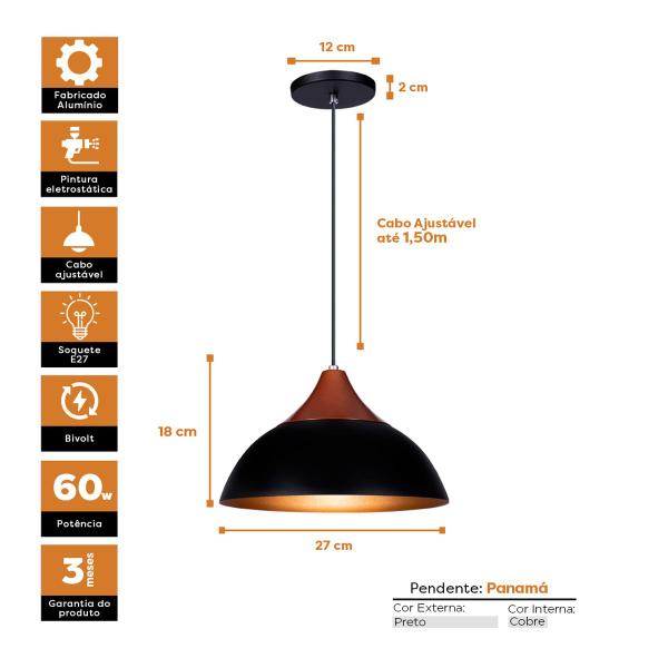 Imagem de Kit 4 Pendente Lustre Luminária Panamá Preto