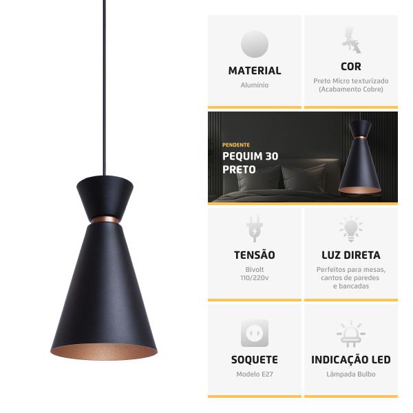 Imagem de Kit 4 Pendente Lustre Luminária Pequim Preto 30cm