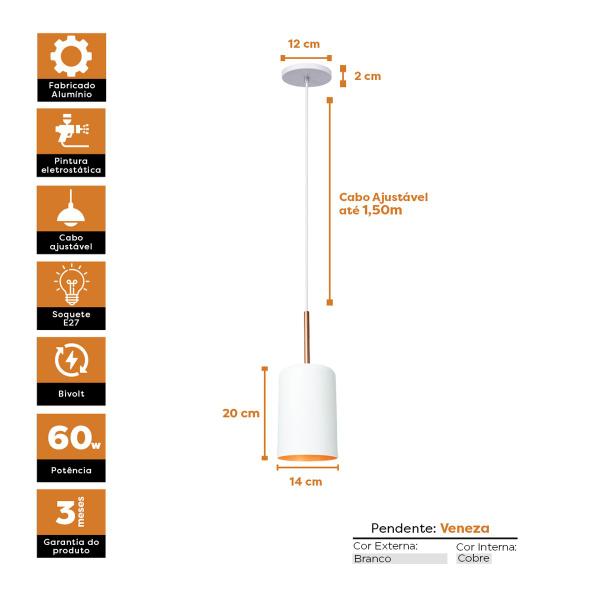 Imagem de Kit 4 Pendente Lustre Luminária Veneza Branco