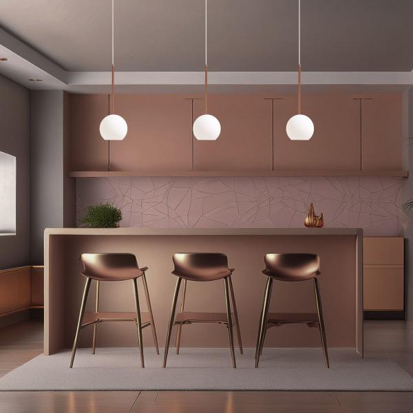 Imagem de Kit 4 Pendente Lux Cobre Rose Gold Globo Vidro Branco  + Led