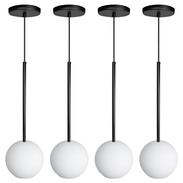 Imagem de Kit 4 Pendente Lux Preto Globo Vidro Branco  + Led