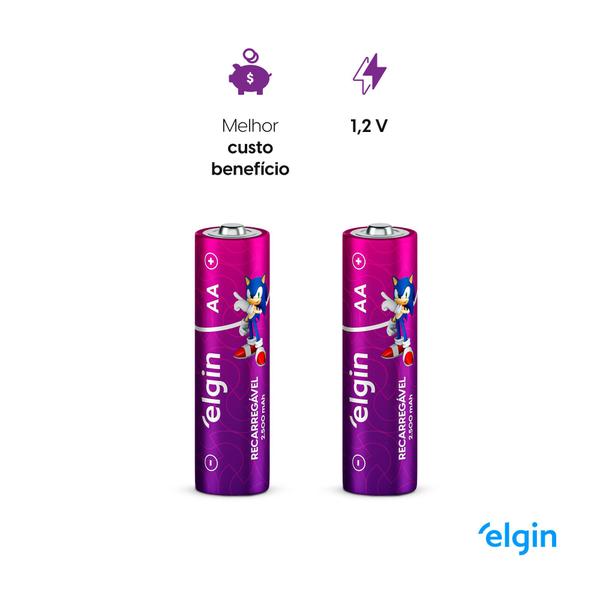 Imagem de Kit 4 Pilhas Aa Recarregável Elgin 2500 Mah