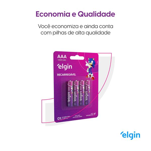 Imagem de Kit 4 Pilhas Aaa 1000 Mah Recarregáveis Cilíndrica Elgin