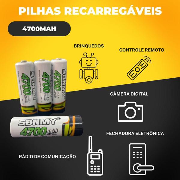 Imagem de Kit 4 Pilhas Recarregáveis AA Alta Autonomia 4700 mAh 1.2v