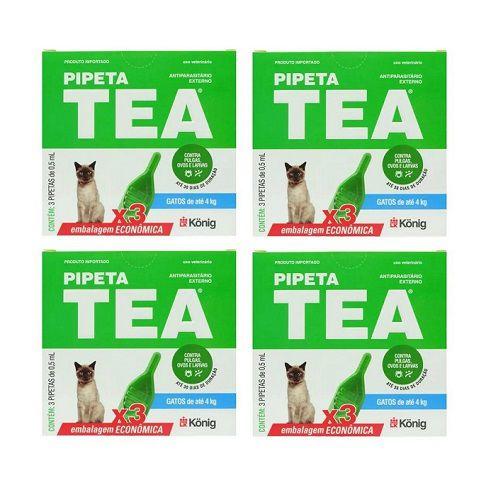 Imagem de Kit 4 Pipeta Tea Konig AntiPulga Gatos Até 4Kg C/3 Pipetas